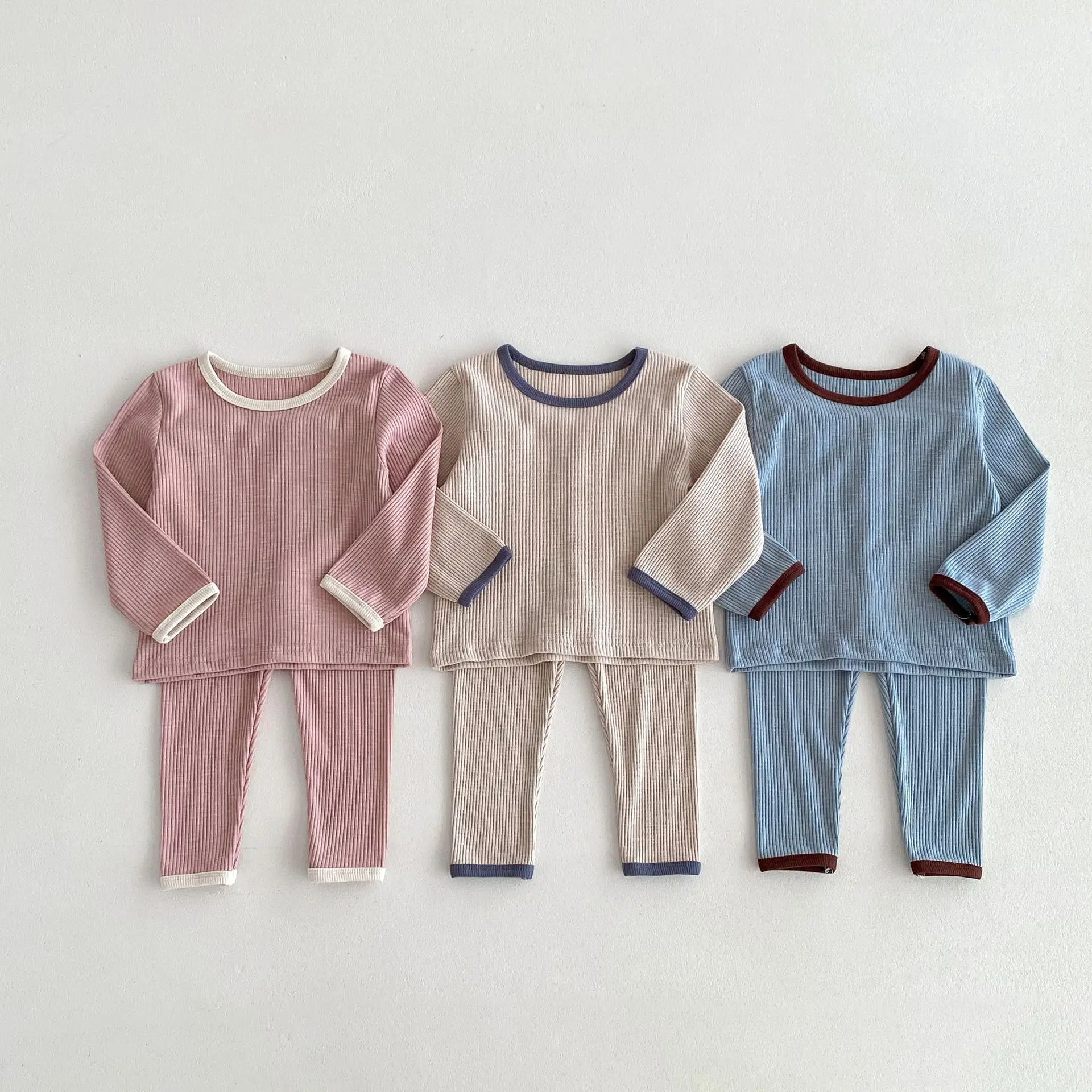 

2024 Autumn New Children Cotton Comfortable Home Clothing Set Boys Girls Long Sleeve + Pants 2pcs Suit Kids Solid Casual Outfits