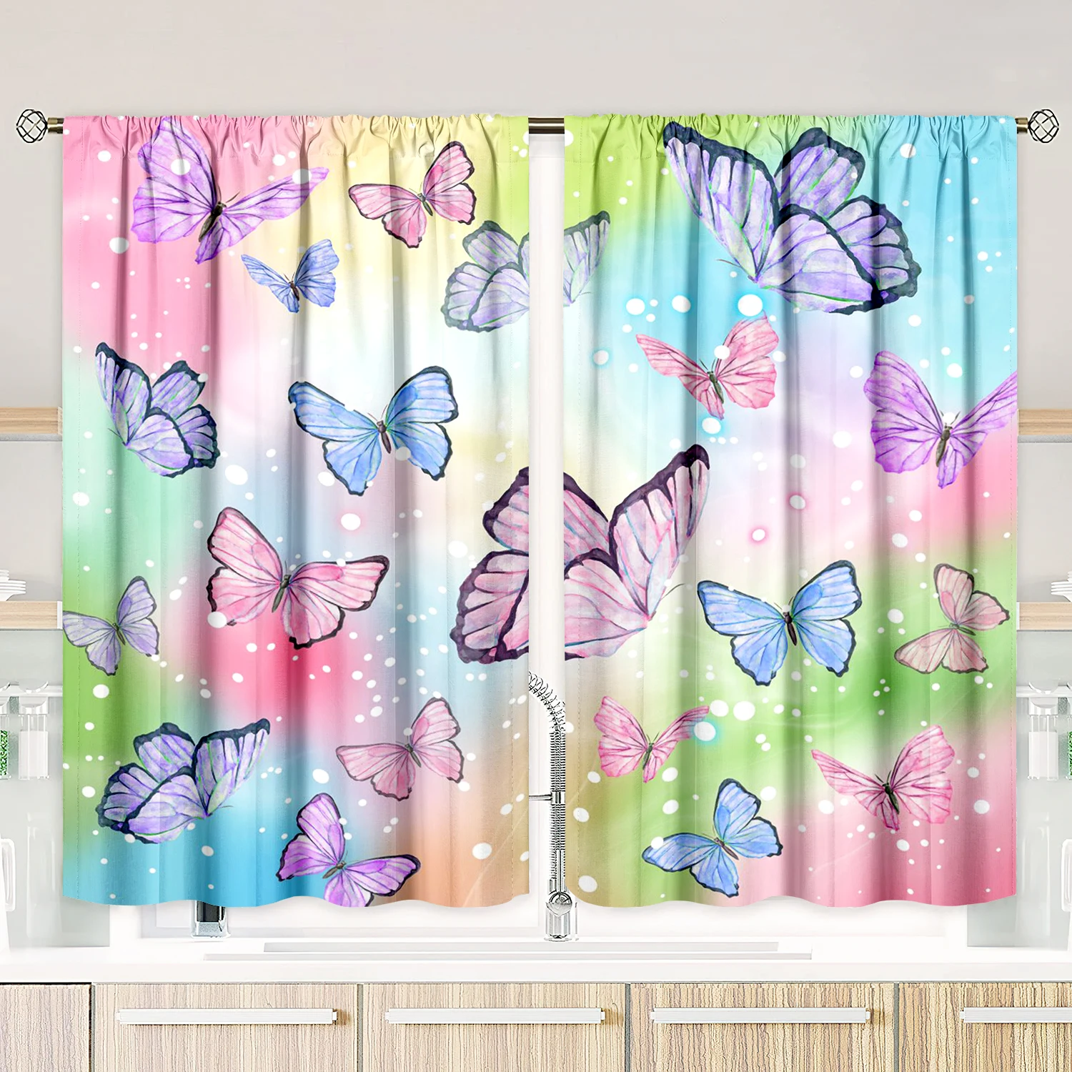 2 pieces - Butterfly - printed curtain - polyester material - for bedroom living room study anti-privacy curtain