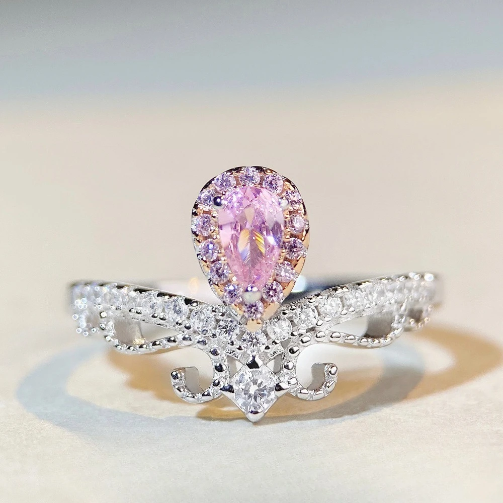 

Кольцо из стерлингового серебра 925 пробы, кольцо с высокоуглеродистым бриллиантом в форме капли воды, кольцо с розовым бриллиантом, стиль Ins