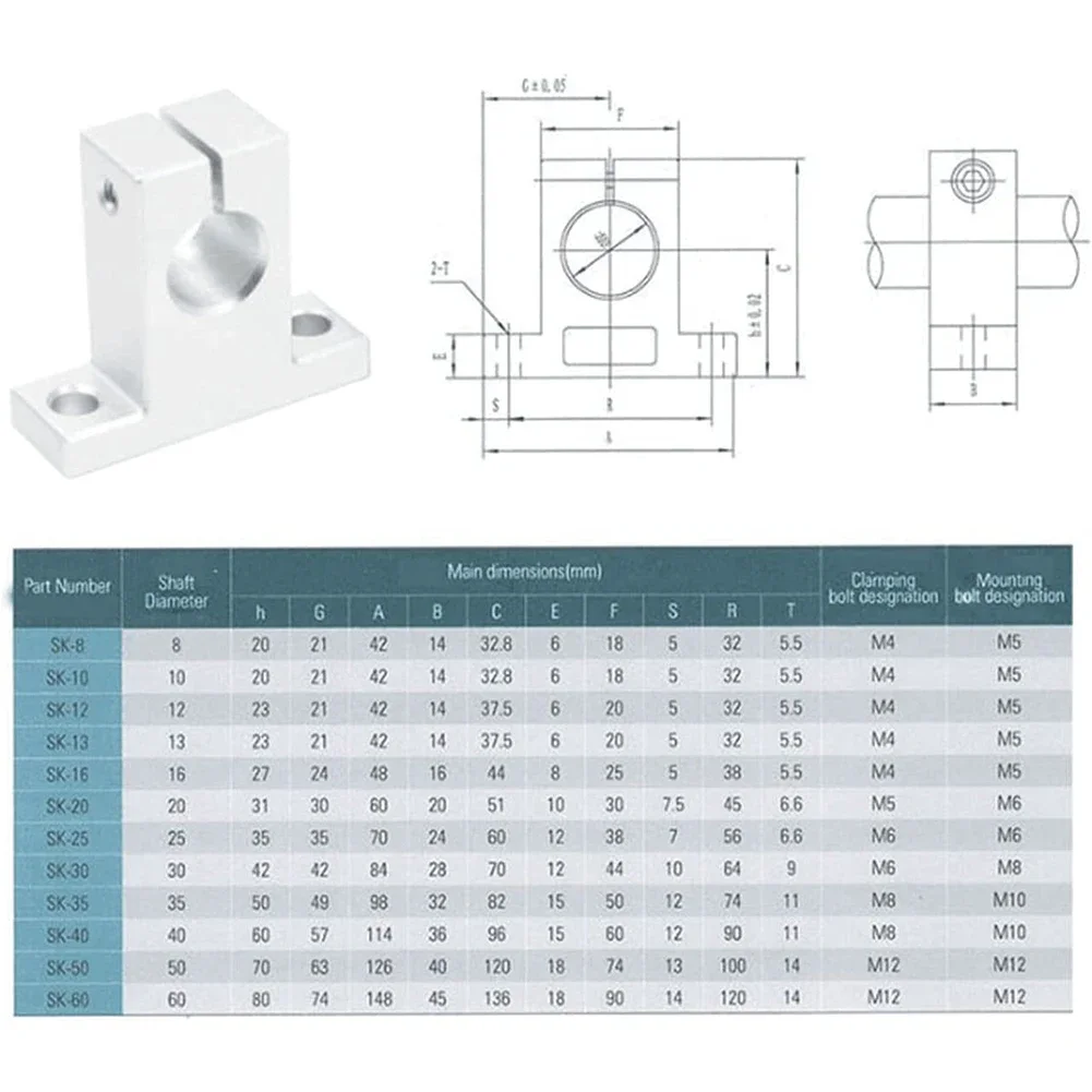 

CNC Linear Rail Shaft Guide Support Bracket with 6mm/8mm/10mm/12mm/13mm/16mm/20mm/25mm/30mm/35mm/40mm/50mm/60mm Inner Diameter