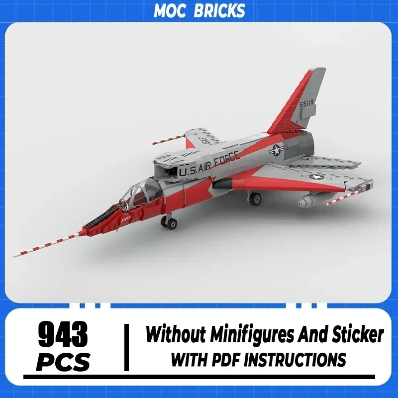 

Moc Building Blocks Military Series 1:35 Scale F-107 Ultra Sabre Technology Aircraft Bricks DIY Assembly Fighter Toys Gifts