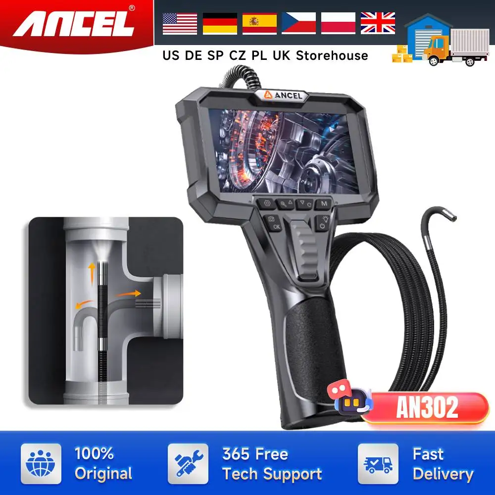 

Endoscope 6.5MM Two-Way Articulating Borescope Dual Camera HD Endoscope with 7 LED Lights Car Inspection Tools ANCEL AN302