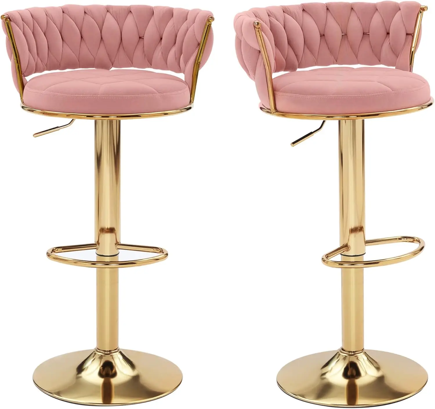 

Bar Stools Set of 2, Adjustable Barstools Counter Height Stools with Back and Arm, Velvet Woven Kitchen Island Stools w/Gold