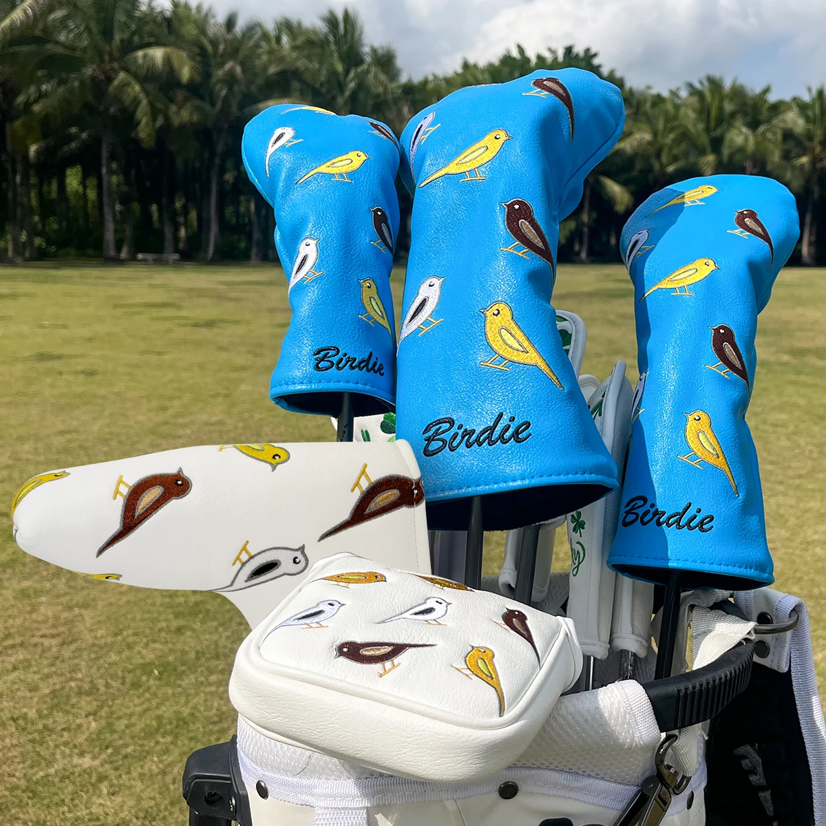 Birdie Funda para putter de golf, Funda para cabeza de putter de hoja, Fundas para cabeza de putter para palos de golf, Bordado elegante, Cuero premium