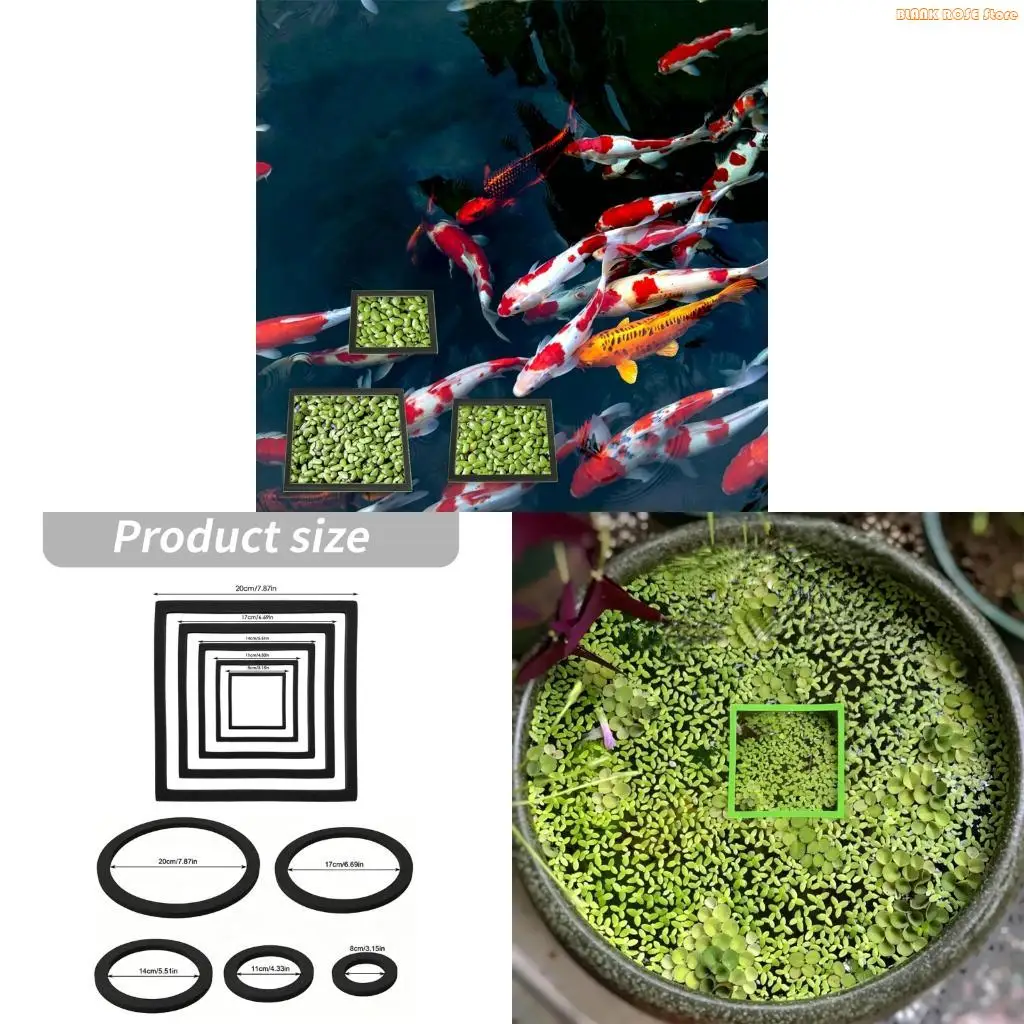 K1AE Aquariums Floating Plant Rings Fish Feeding Rings Square Round Floating Plant Aquaponic Plant Cultivation Set of 5
