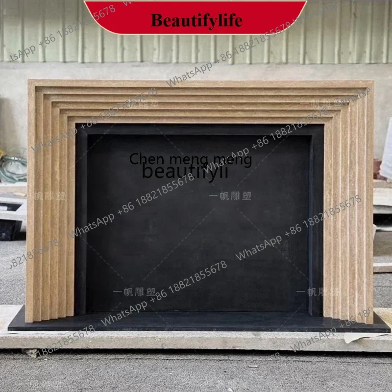 

D178 Marble fireplace French retro American silent wind natural travertine fireplace living room medieval