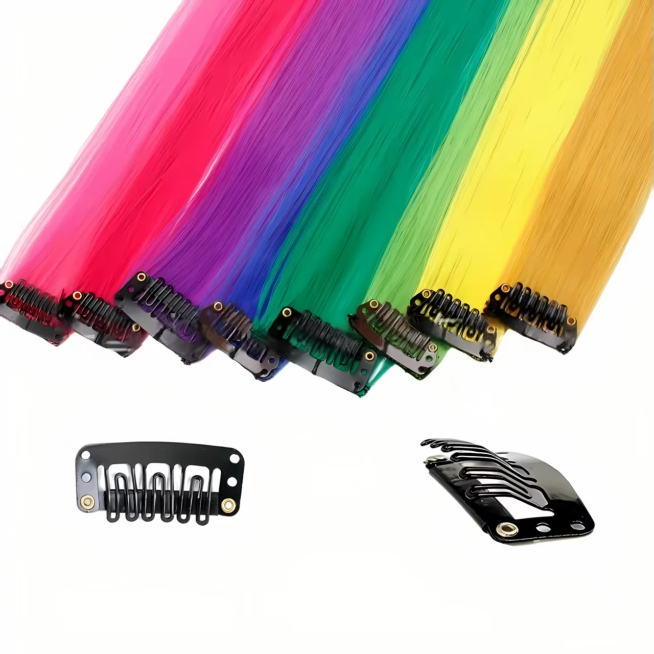 カラフルなクリップイン人工毛エクステンションレインボーロングストレートヘアピース女性女の子子供用 Y2K スタイルデイリーパーティー 3 ピース/セット