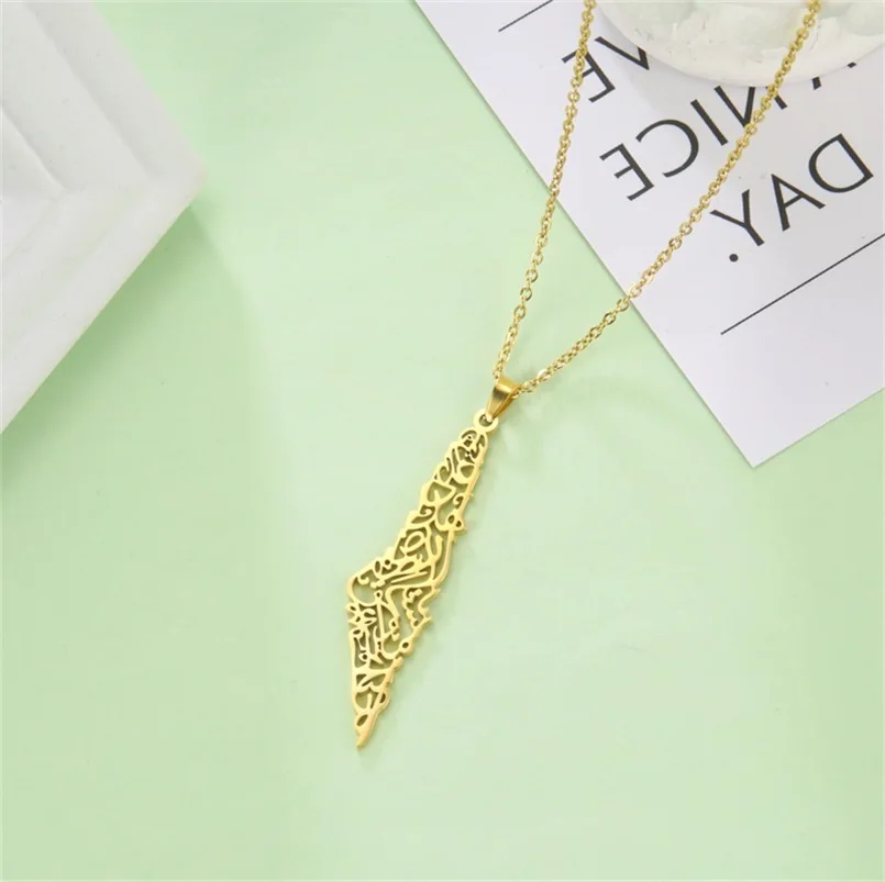 Fashion Palestine Map Pendant Necklace for Women Men Israel Map Stainless Steel Chains Necklaces Country Geography Jewelry - view 5