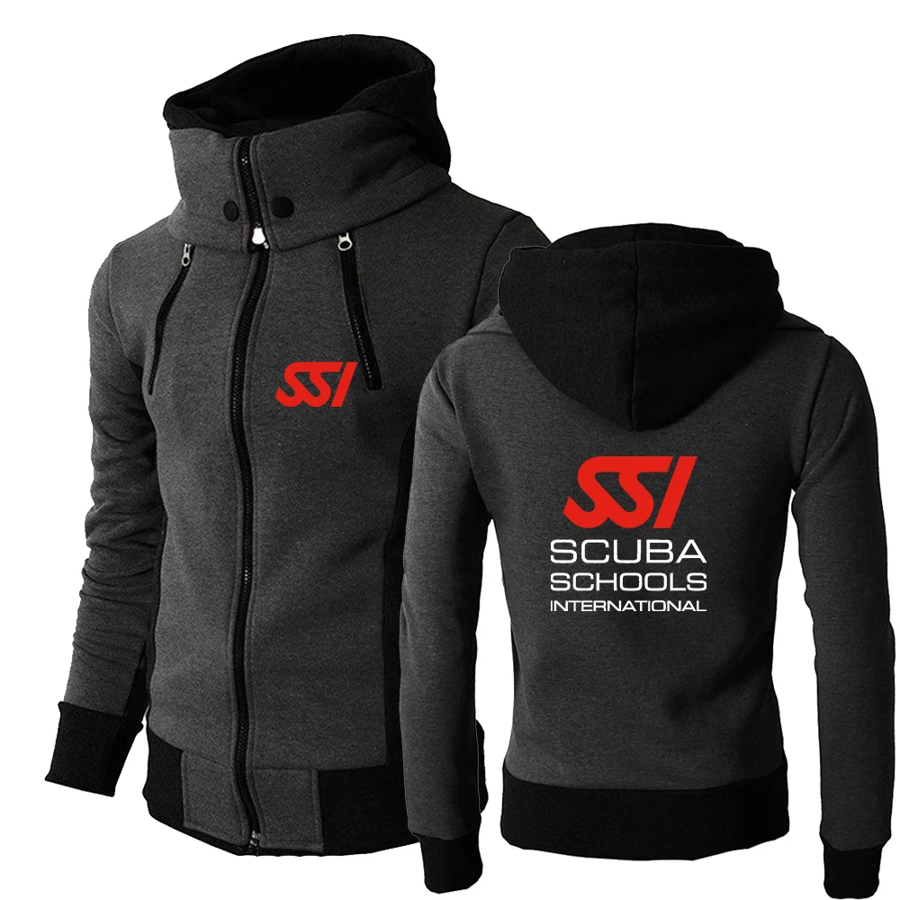 Scuba Diving Dive SSI 2024 New Tri-color Hooded Jacket Spring Autumn Men's Comfortable and Leisure Slim-fit Spliced Zipper Tops