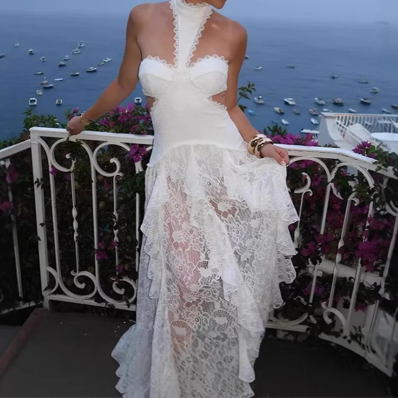 

2026 Spring and Summer Women's Clothing Neck Lace Irregular Long Dress Pure Desire Spice Girl Wind Backless Dress
