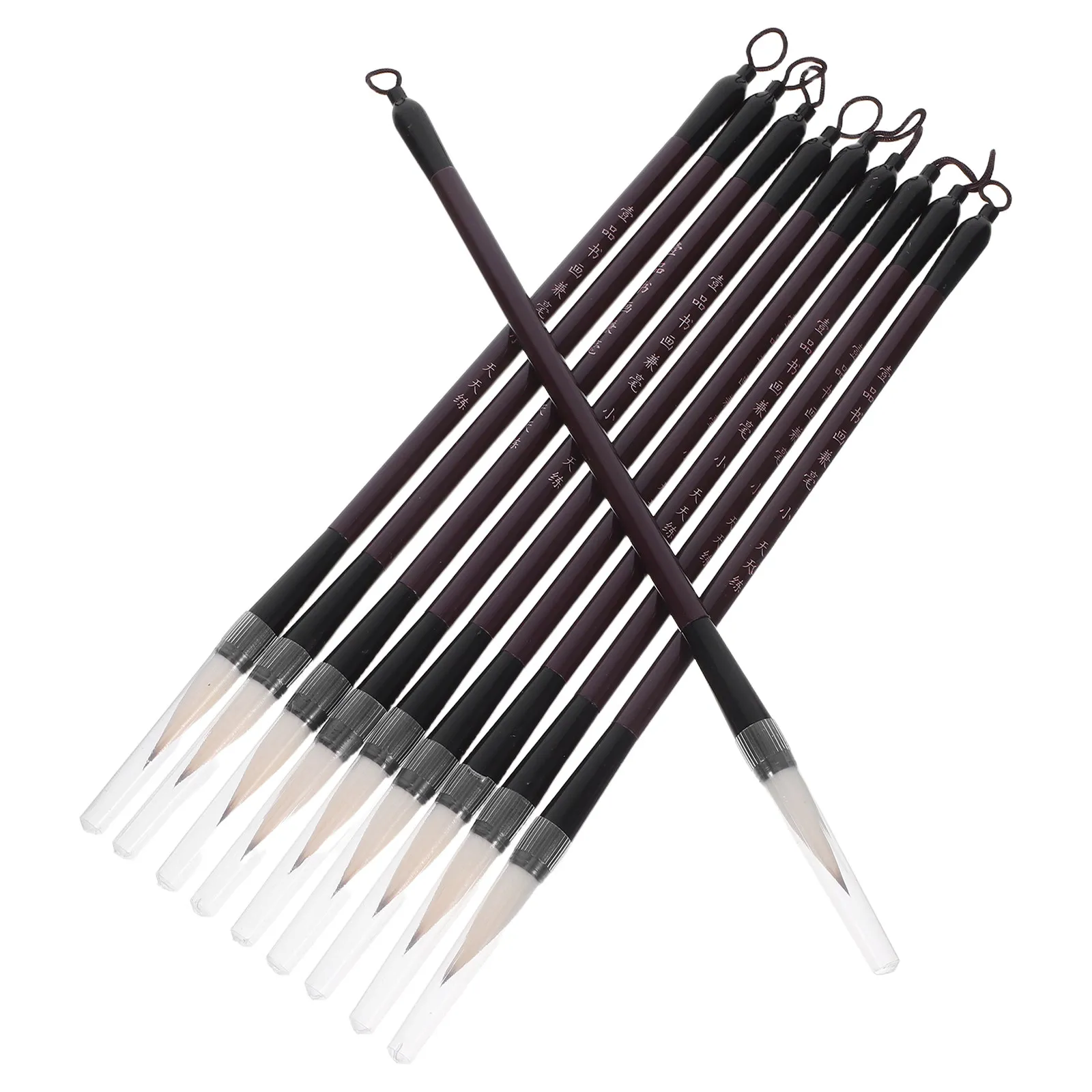 10Pcs Chinese Calligraphy Brush Set Smooth Soft Bristles Solid Wood Handle Beginners Students Calligraphy Painting Tool