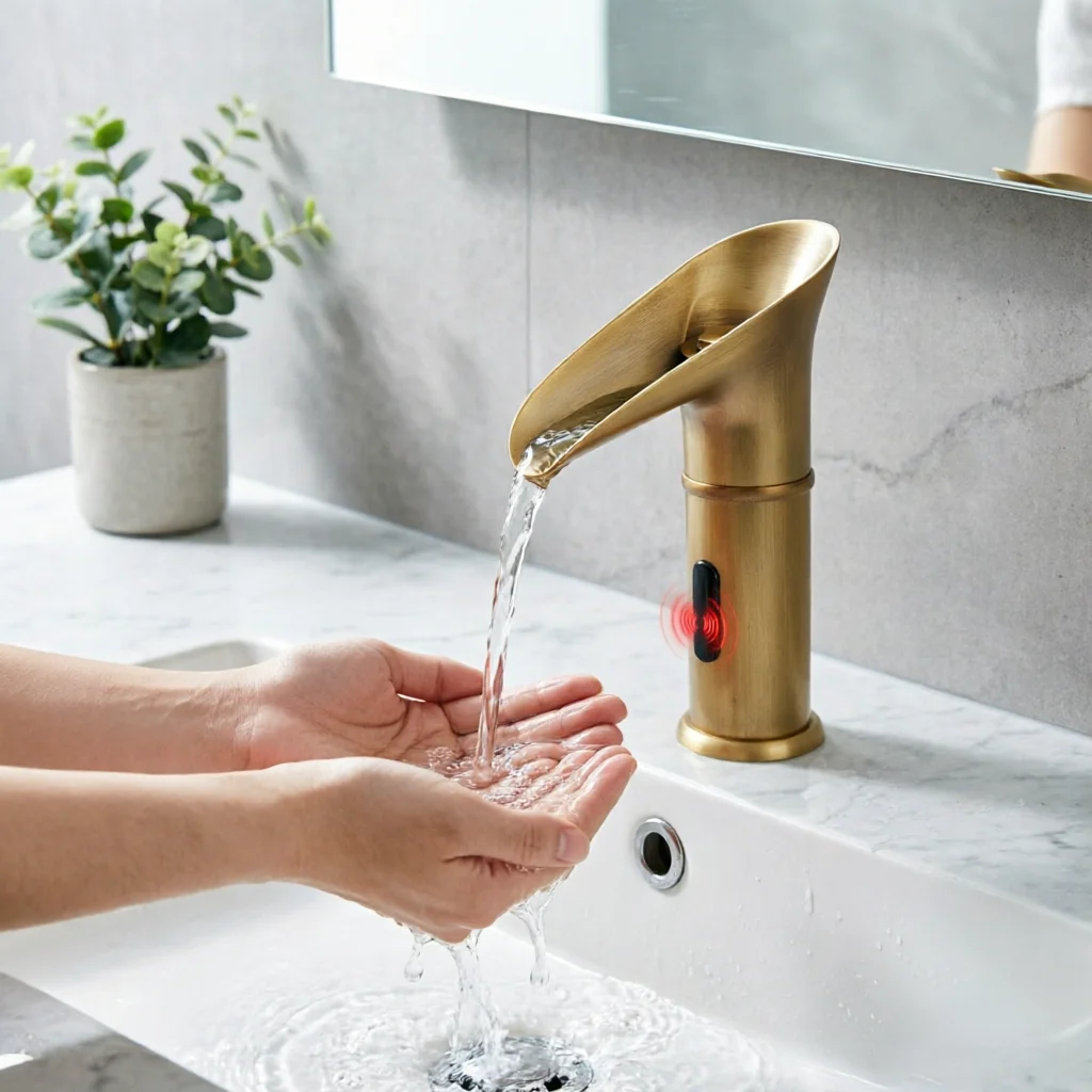 Miscelatore con Sensore Senza Contatto, Rubinetto a Cascata, Miscelatore Igienico per Bagno, Riduce le Infezioni