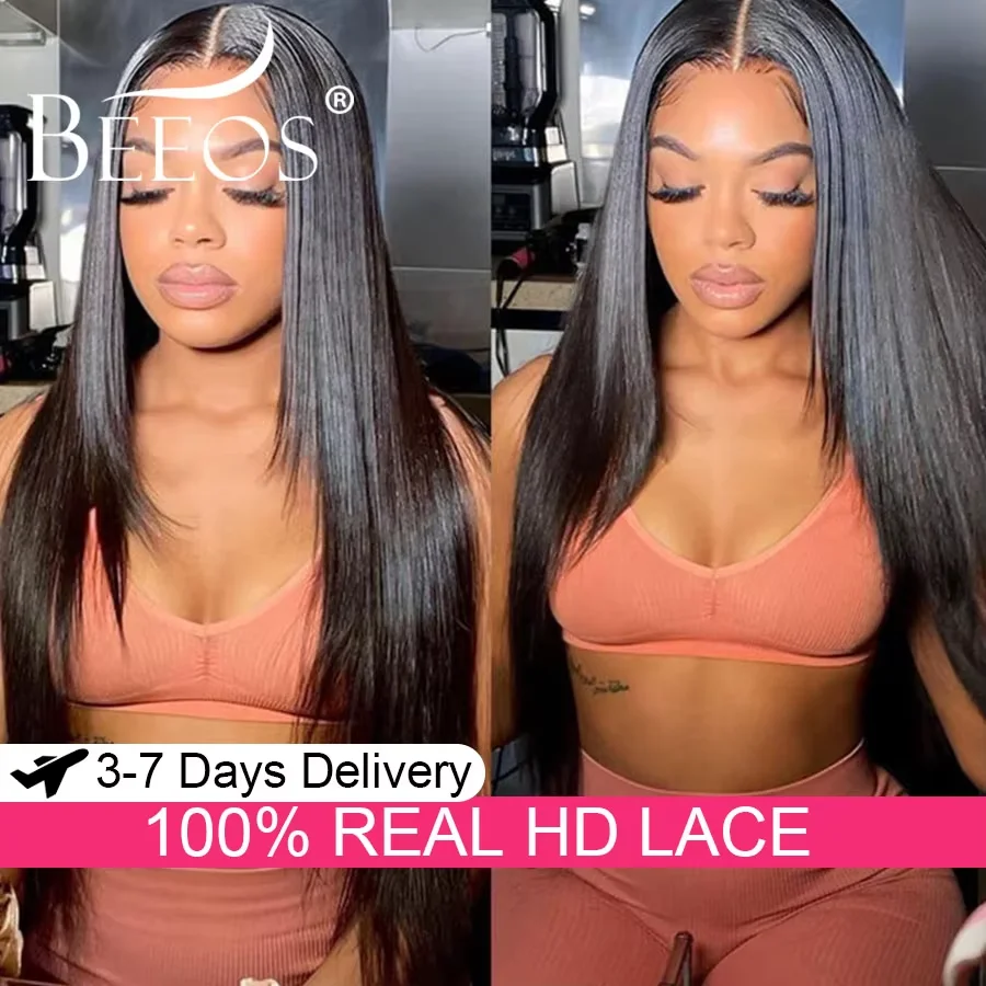 

30-дюймовый парик Jet Black 13x6 HD Lace Full Frontal из натуральных человеческих волос, прямой, многослойный, с цветной подложкой, предварительно выщипанный, бразильские волосы для женщин
