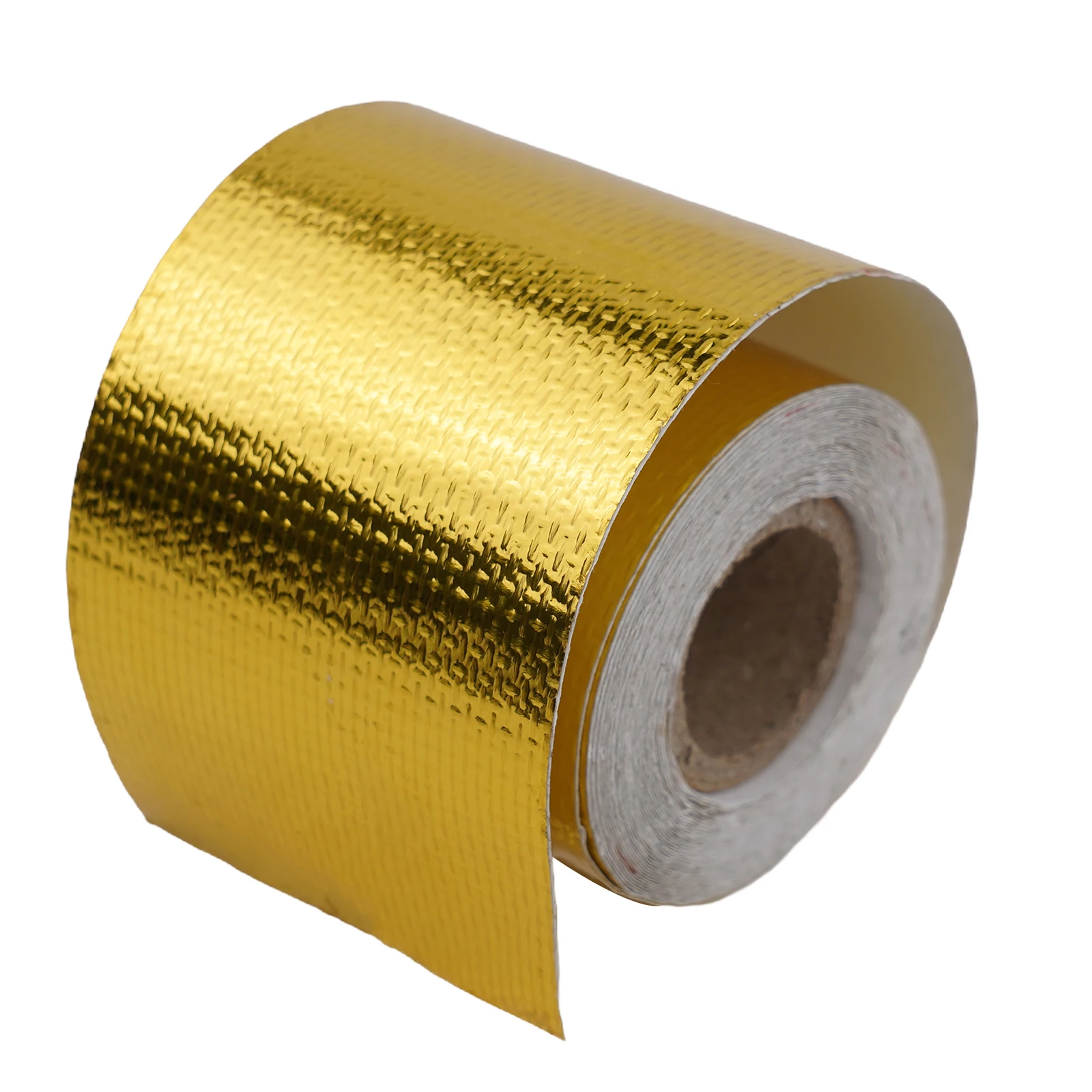 คุณภาพสูงเทปฉนวนกันความร้อนเทป 5 ซม.* 5 M/0.8in * 16.4ft อลูมิเนียมฟอยล์ Golden Golden Design อุณหภูมิสูง Niversal Fitment ท่อไอเสีย