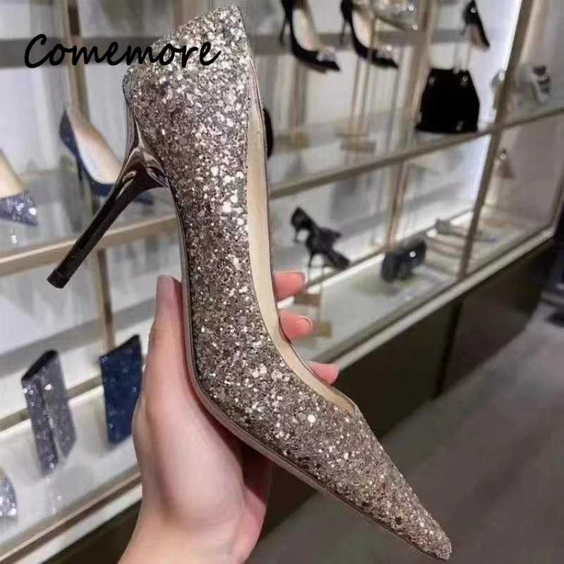 Comemore High Heels Women Wedding Pumps Shoes Heel Bride 2023 Gold Luxury Designer Elegant Party Sandals Dress Dance Sexy Silver