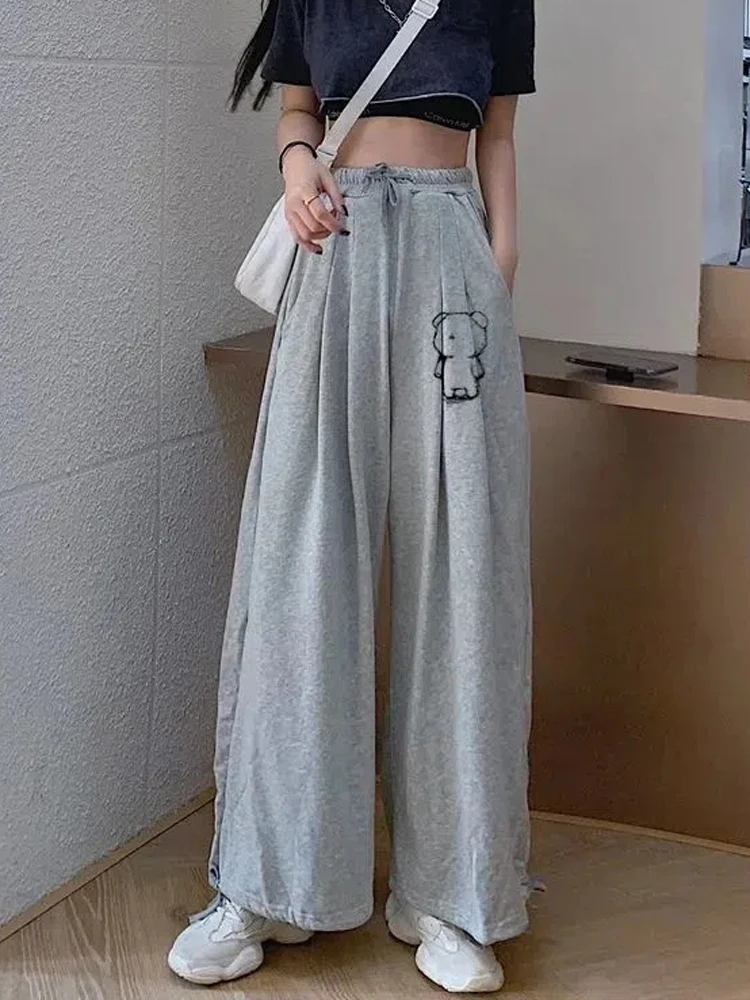 Zoki Japan Cute Oversize Sweatpants Women High Waist Elastic Loose Student Bloomers Summer Fashion Pockets Casual Trousers