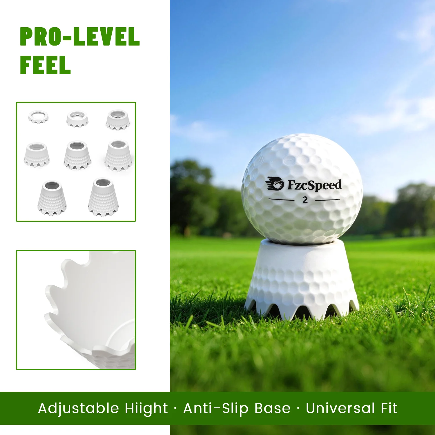 FzcSpeed 8pcs TPU Golf Simulator Tees 1/4 Inch To 2 Inch  Durable Plastic Golf Tees Set for Indoor Outdoor Practice Range
