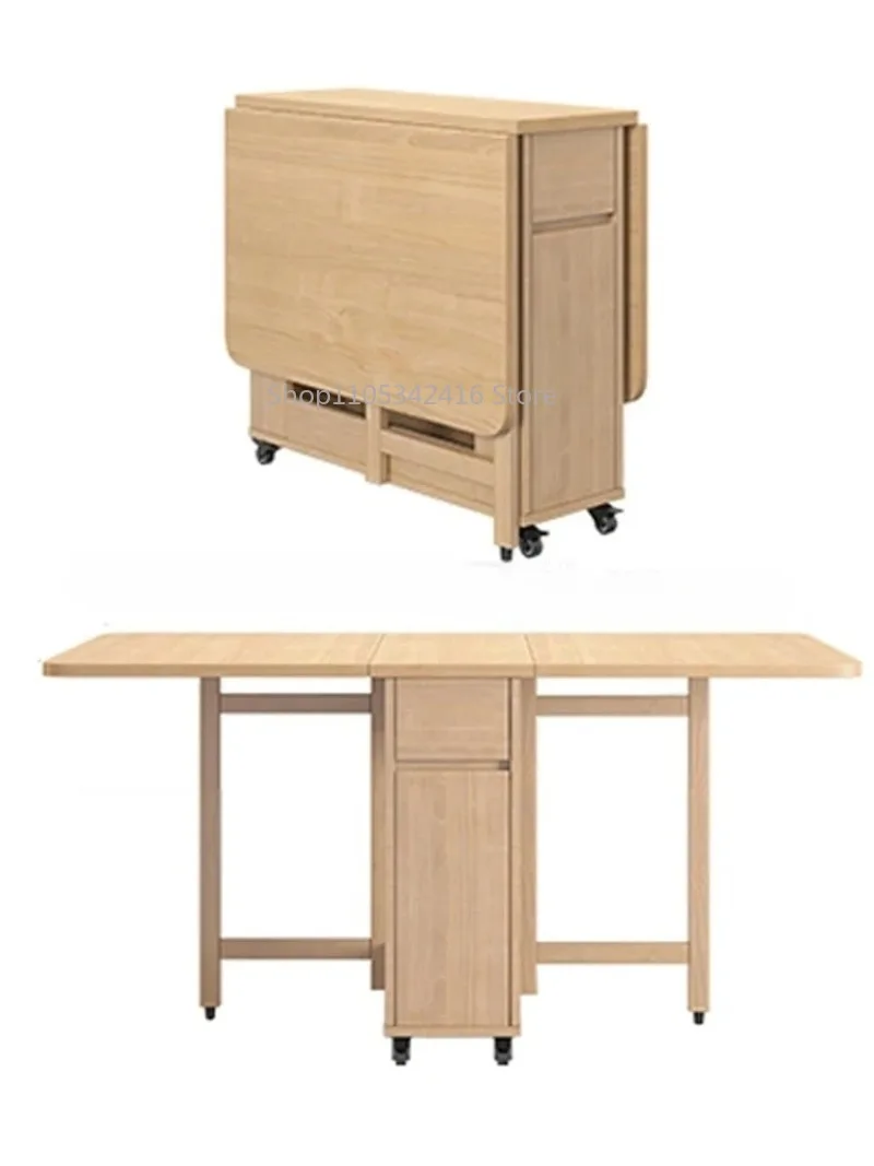 Table à Manger Pliante en Bois 1.3m pour Petit Ménage, Gain d’Espace, Mobile avec 0/2/4 Places