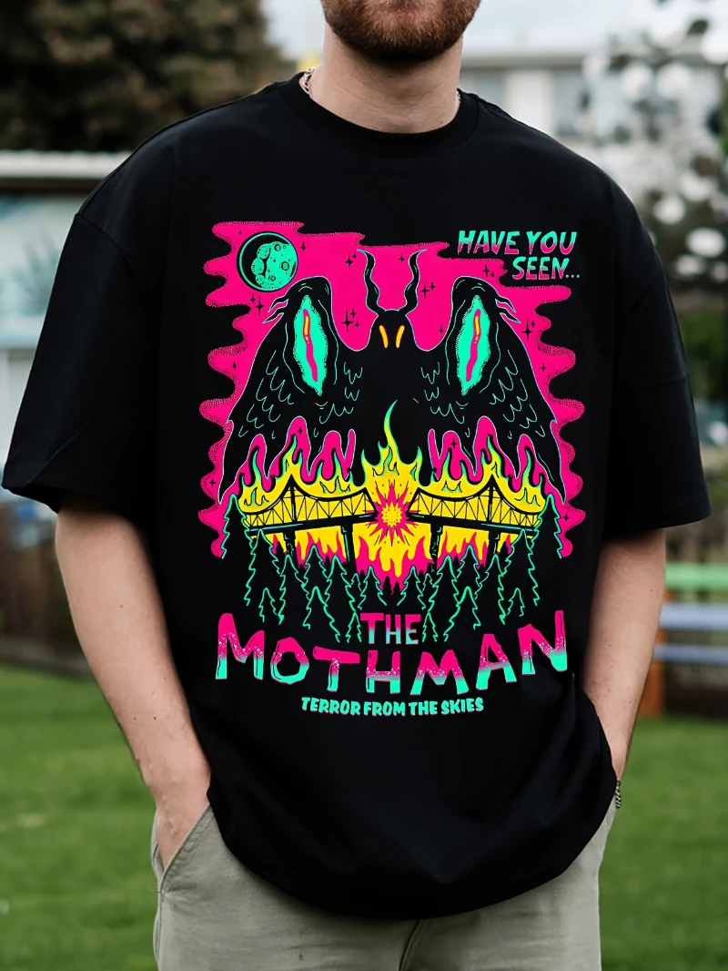 Camiseta de Halloween TALENT LOAD Mothman, 100% algodón, cuello redondo, manga corta, estilo callejero, corte holgado, superventas de verano