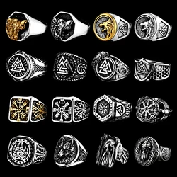 Nordic Viking Stainless Steel Compass Norwegian Rune Ring Viking All Kinds of Men and Women Rune Wolf Ring Jewelry Wholesale