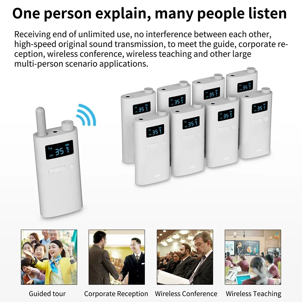 2.4G Teach Microphone Receiver Transmitter OLED Screen 1000mAh Type-C Charging One-way 35 Channels for Office Meeting Tour Guide