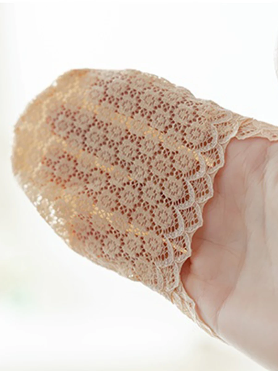 5 أزواج من الجوارب النسائية العصرية غير المرئية ذات الفم الضحل القابلة للتنفس بلون سادة وزهر البرقوق والدانتيل القصير