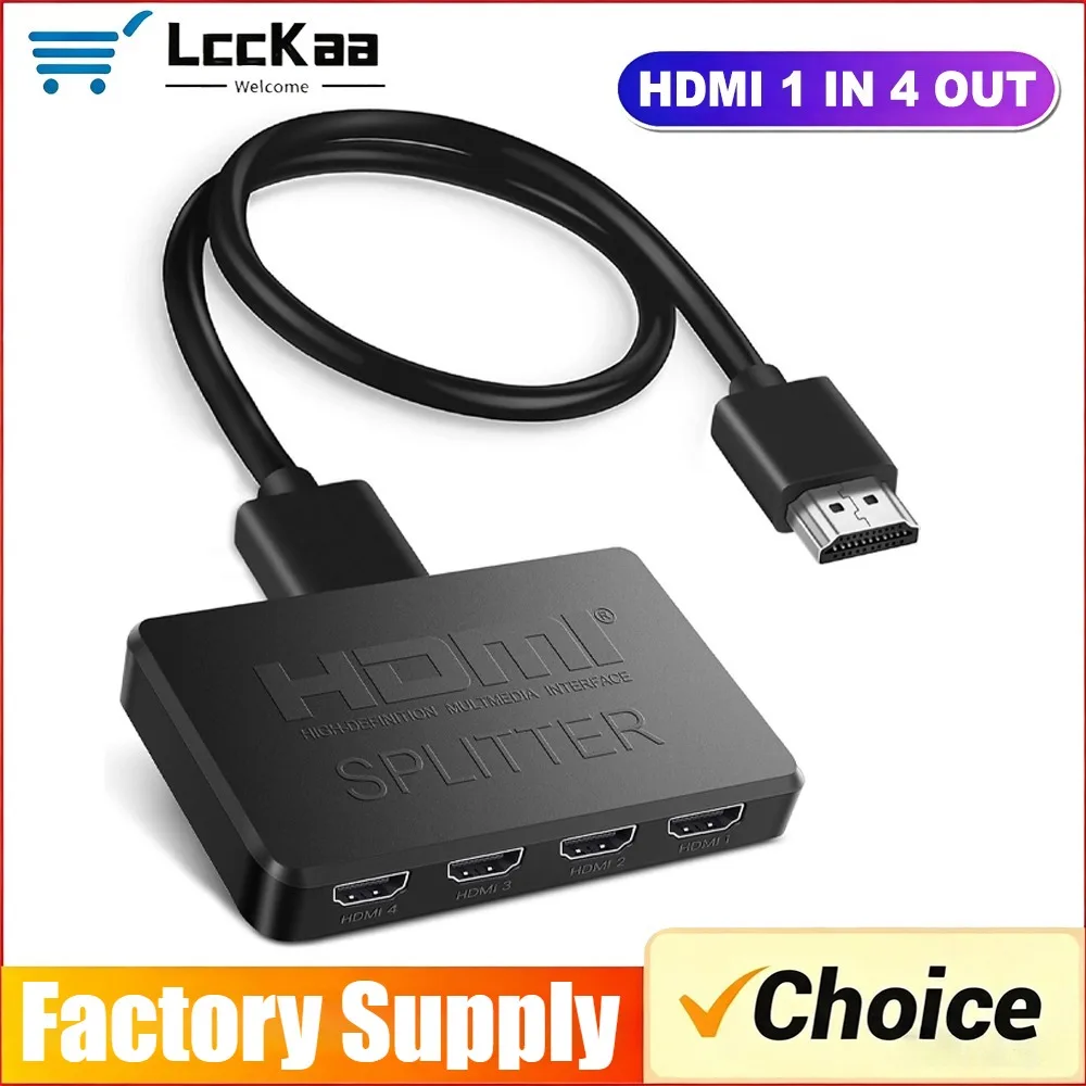 4K HDMI Splitter 1in 4Out Verteiler HD 4K Video Switcher HDMI Kabeladapter 1x4 Hub für PS4 Laptop Monitor TV Box Projektor