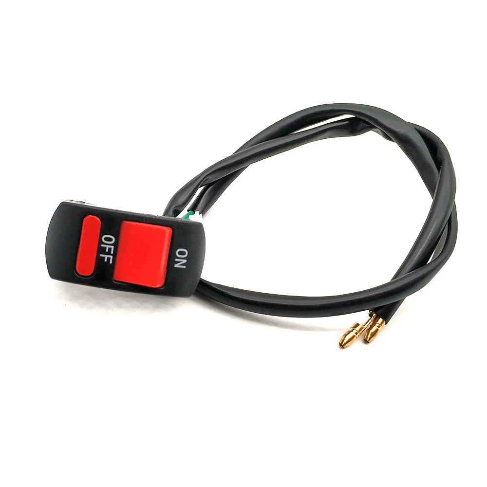 Switch on the steering wheel of a motorcycle, the button on the headlight with a mount on the steering wheel of a scooter, moped, pit bike, toggle switch on. Off