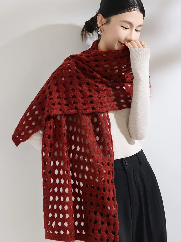 

100% кашемировый ажурный шарф, большая сетчатая женская вязаная шаль, завязанная накидка, повседневная мягкая теплая кашемировая ажурная каппа, уютная 170x43 см