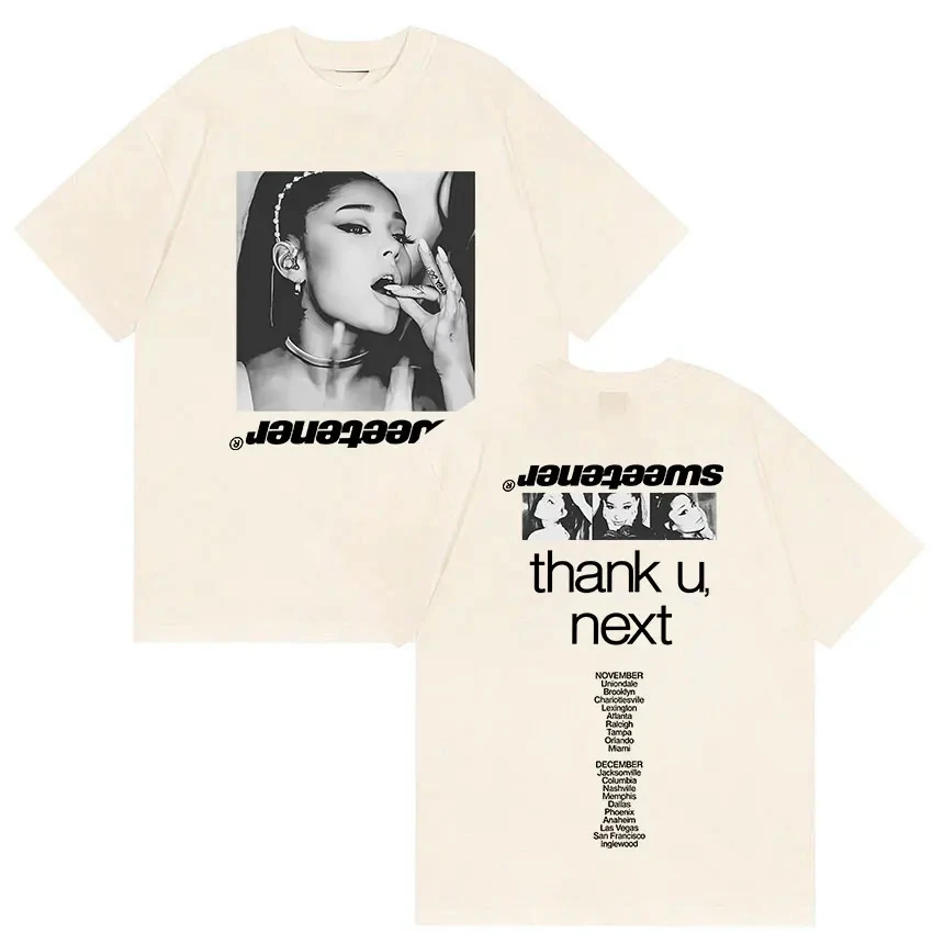 Camiseta gráfica Ariana Grande Sweetener Thank U Next para hombre y mujer, estampado de gira de música pop, ropa informal de calle