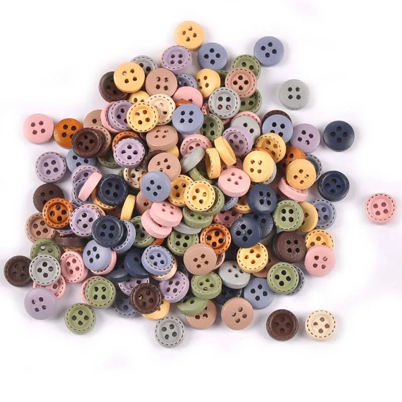 100pcs 10mm 혼합 된 나무 장식 단추 바느질 의류 Scrapbooking 공예 홈 장식
