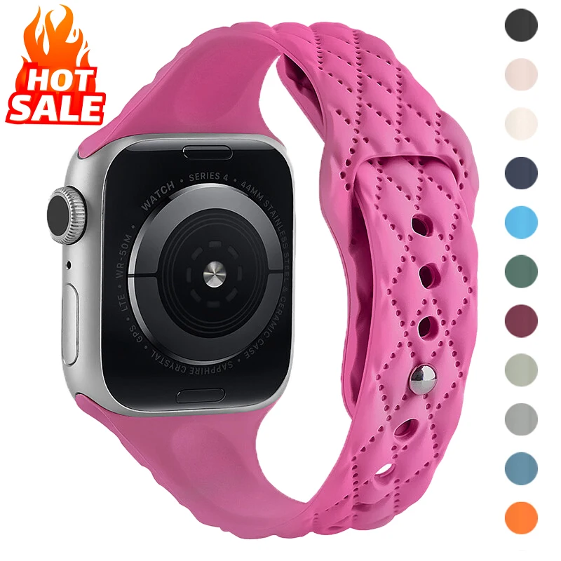 

Slim Silicone strap For Apple Watch Band 41mm 40mm 46mm 45mm 44mm 49mm 38mm 42mm Bracelet iwatch ultra 2 series 10 SE 9 8 7 6 5