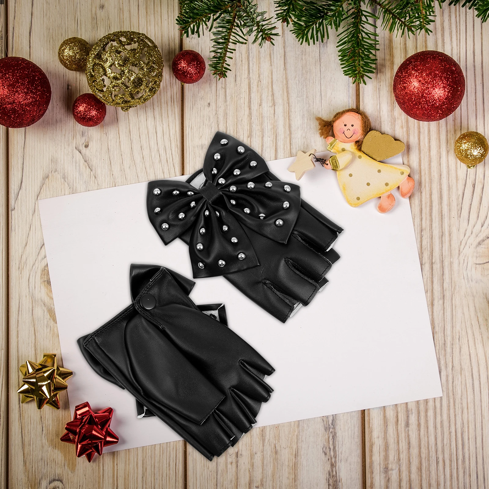 

1Pair Half-Finger Stage Glove Bow-Knot Rivet Design Comfortable Christmas New Year Gift for Her Rivet Glove