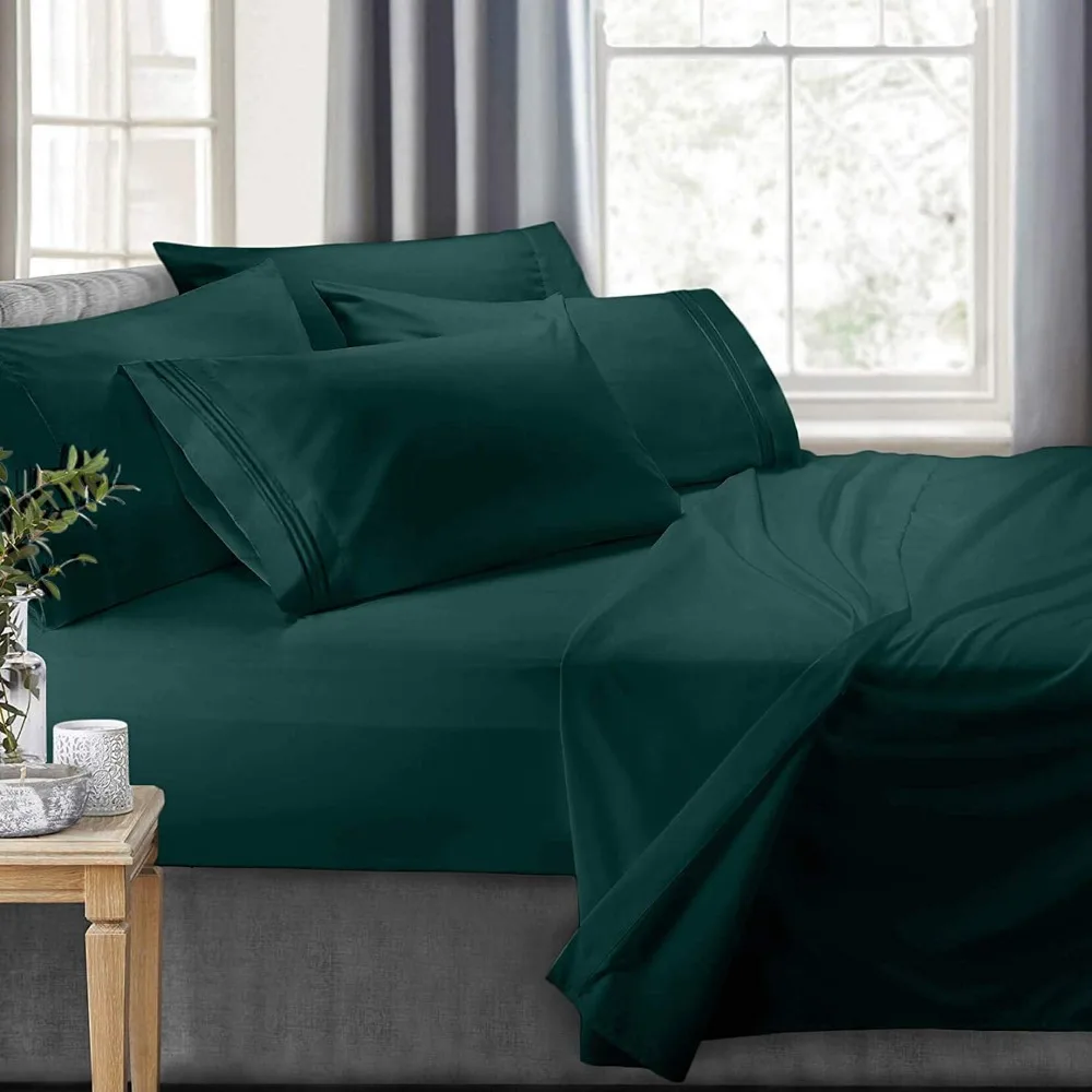 Bedspreads for Bed Cover Deep Pocket Fitted Sheet Luxury Soft Microfiber Mattress Topper Hunter Green Full Set Home Textile