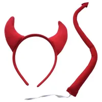 Animal Ear Red Black Demon Devil Headband Headwear Tail Bow Knot Tie Set Cosplay Costume Props Halloween Christmas Festival