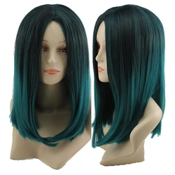 Straight Synthetic Hair Wig for Women Black Ombre Green Orange Korean Style Cosplay Party Female Hairpiece
