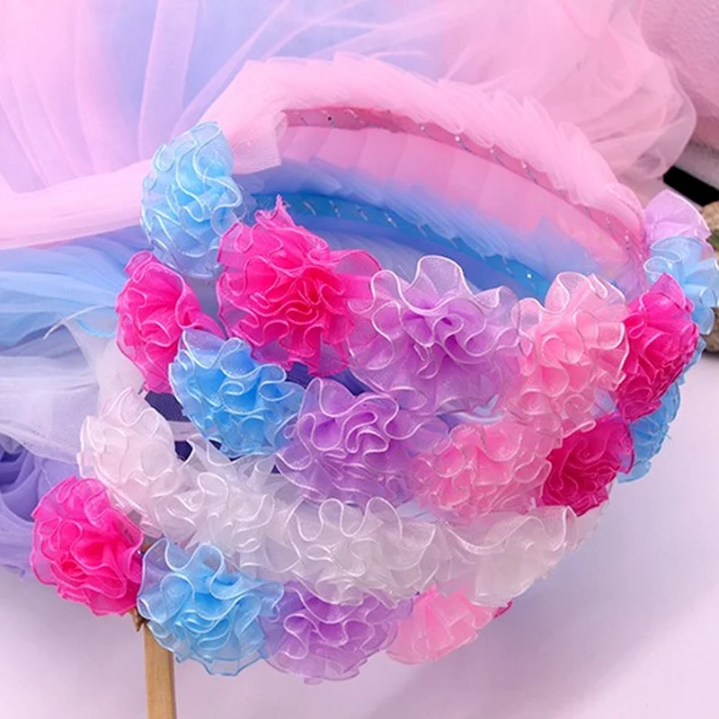 10pcs   Cute Fairy Princess Dress Up Birthday Party Multicolor Lace Headband Crown Wreath Children Adult Christmas Halloween