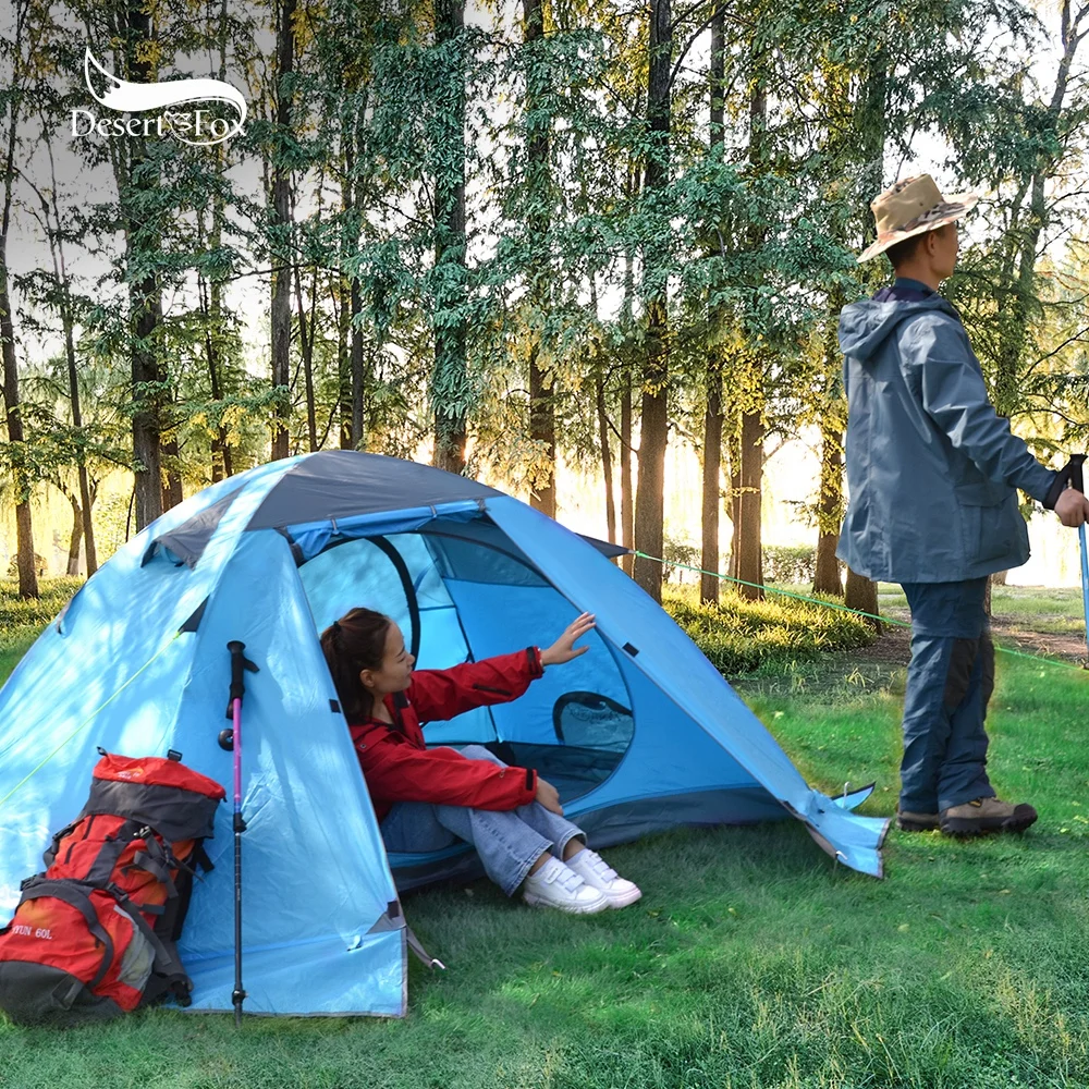 Desert Fox Tente de camping avec jupe pare-neige pour 2 personnes, sac à dos extérieur, randonnée, chaud, hiver, 4 saisons