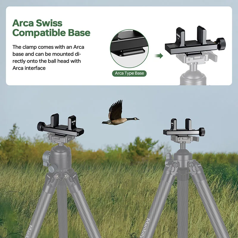 Manbily U-9 25mm Aluminum Alloy Portable Saddle Mount Clamp with Arca Swiss QR Plate Adapter for Tripods Outdoor
