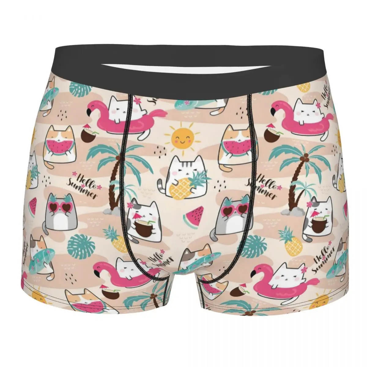 Custom Funny Summertime Cats Hello Summer Sand Boxers Shorts Panties Male Underpants Comfortable Briefs Underwear