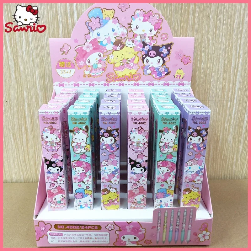 12/24pcs Sanrio Cinnamoroll Kuromi Hellokitty Pochacco Neutral Pen Flexible Pencil  Black Pen Student Stationery Gift Wholesale