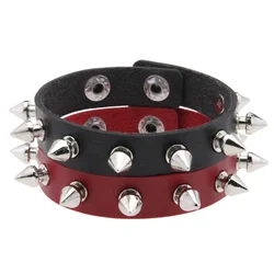 Black Red Goth Bracelets For Women Punk Boho Emo Spike Rivets PU Leather Bracelet Cuff Bangles Festival Jewelry Party Gifts
