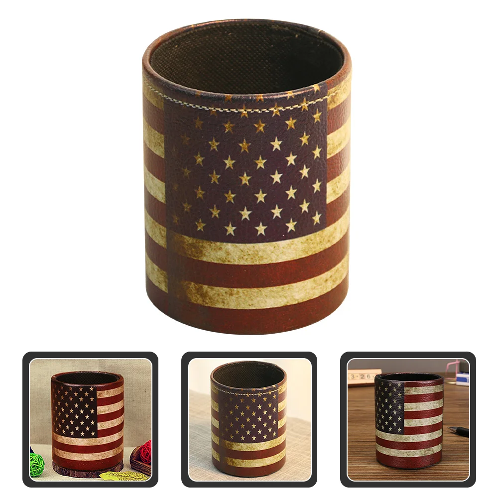 

Pu Pen Holder Desktop Stationery Storage Bucket Desk Pencil Holder Makeup Brush Organizer Glass Storage Container