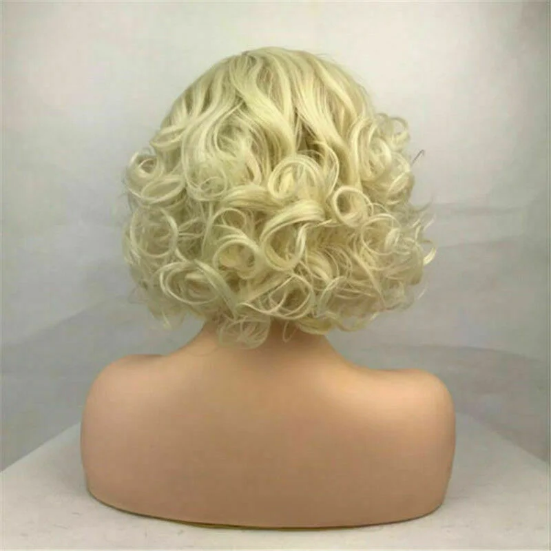 Women Short Wavy Curly Ladies Hair Fluffy Wig Blonde Cosplay Wigs