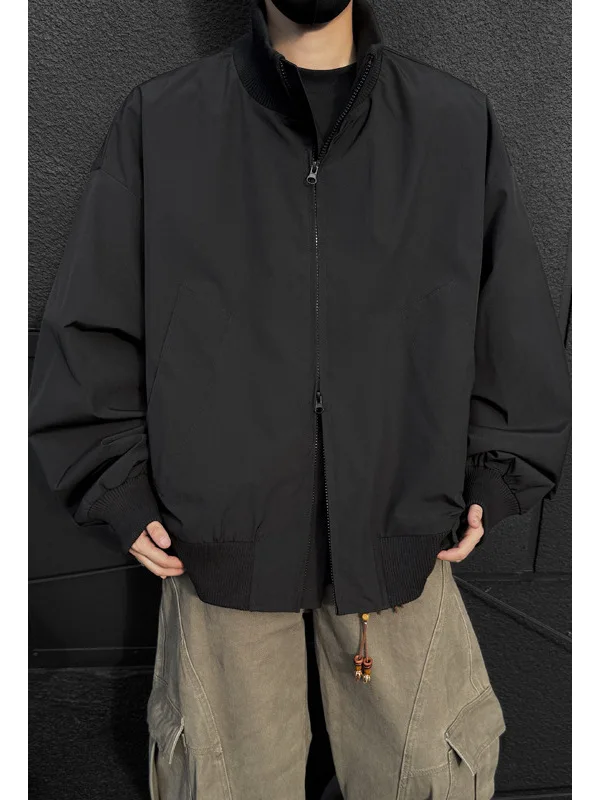 Jacket man 2026 casual coat autumn high quality solid color double zipper high collar baseball jacket top clothing