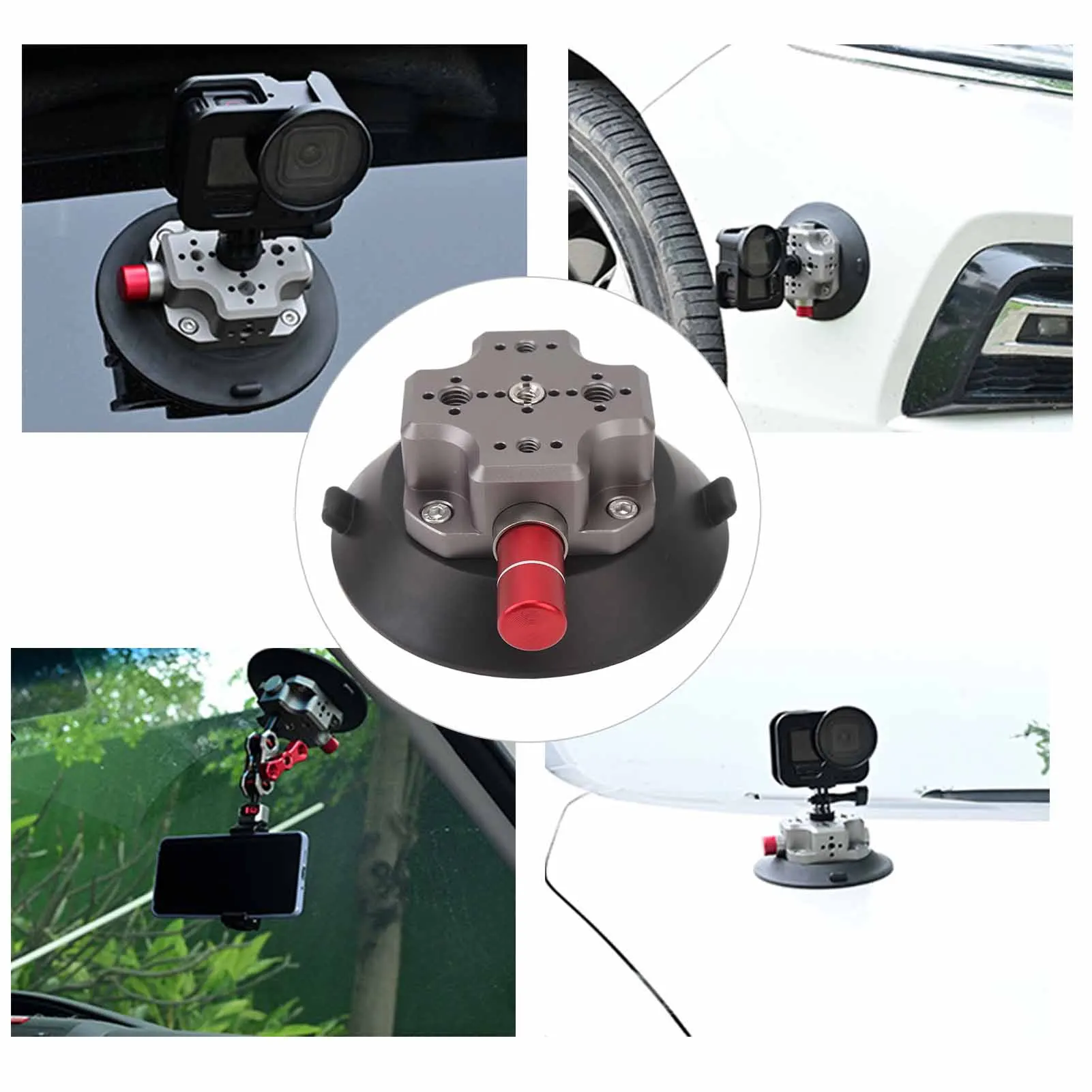 Action Camera Car Mount 1/4 3/8 Inch Screw Hole CNC Machining Suction Cup Camera Mount Strong Suction 4.7 Inch for Windshield