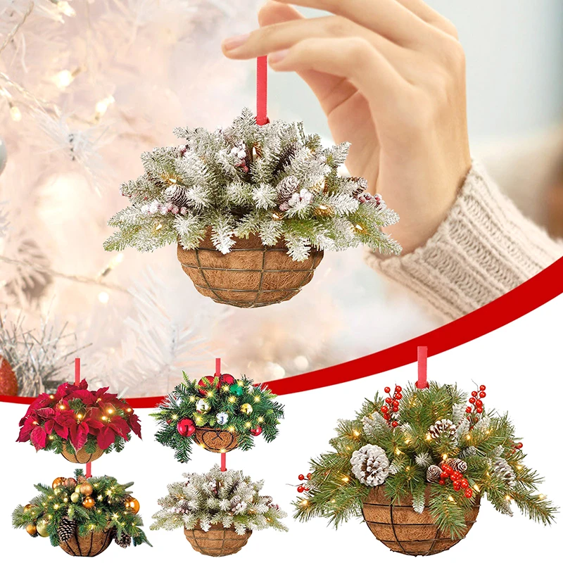 

1PC Mini Creative Artificial Christmas Hanging Basket Pendant Christmas Wood Ornaments Hanging Christmas Tree Ornaments Gift