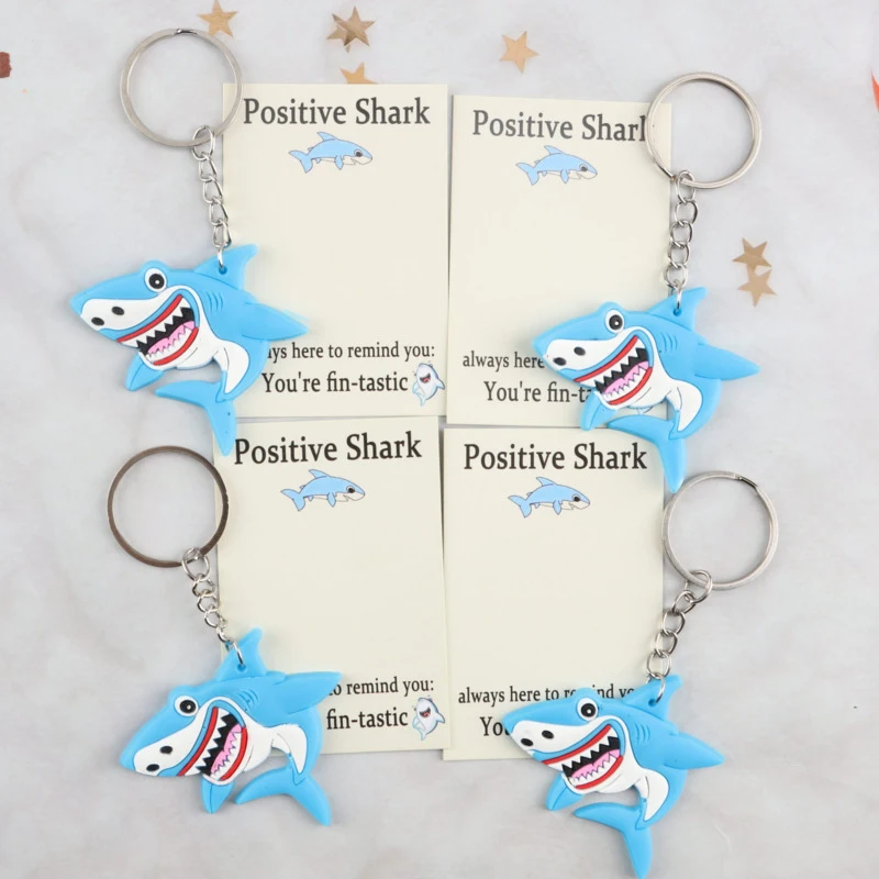 4/8pcs 2dFunny Shark Series Keychain Set，Comes with positive shark cards，Suitable for handbags and backpacks，For ladies/Inspirat