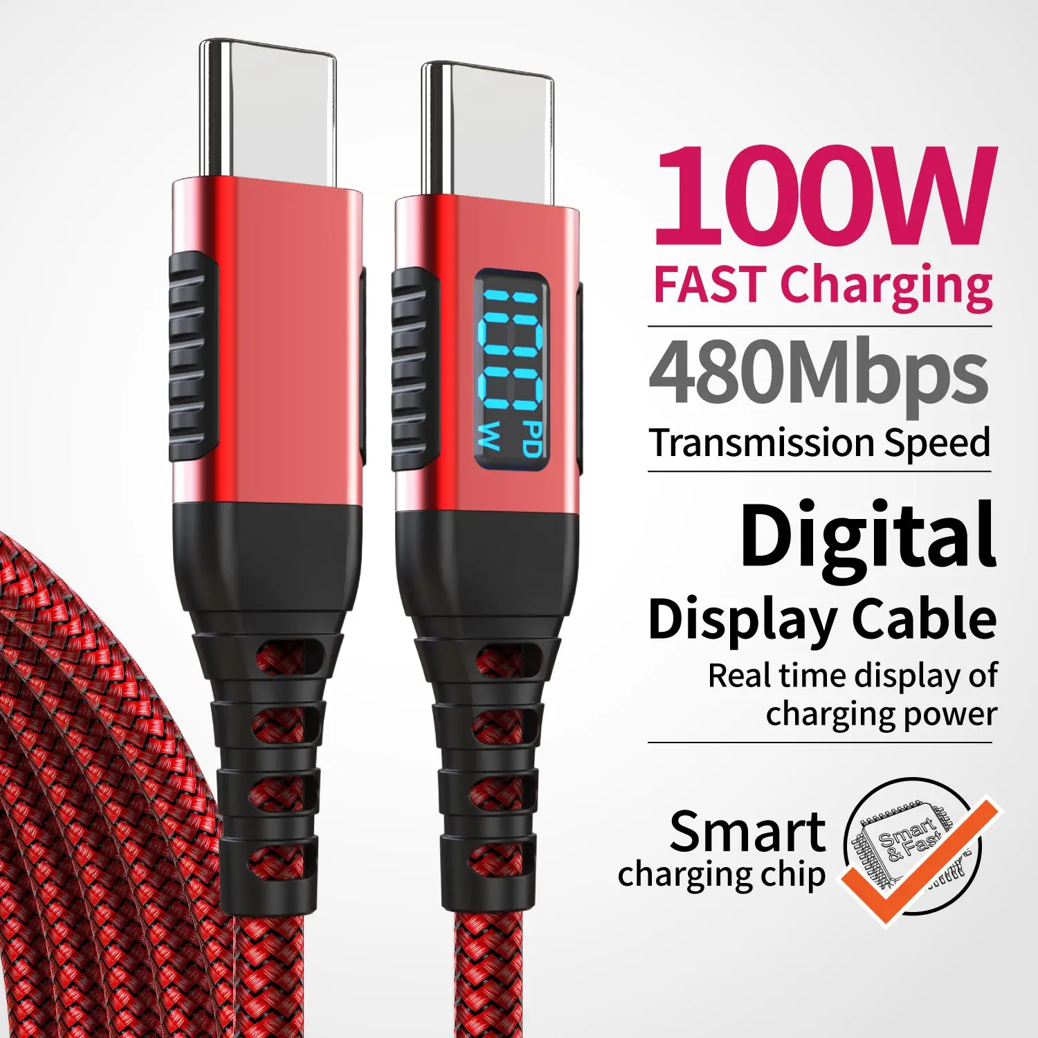 

Кабель для быстрой зарядки PD100W USB C TO Type-C со светодиодным дисплеем для iPhone 17/16/15