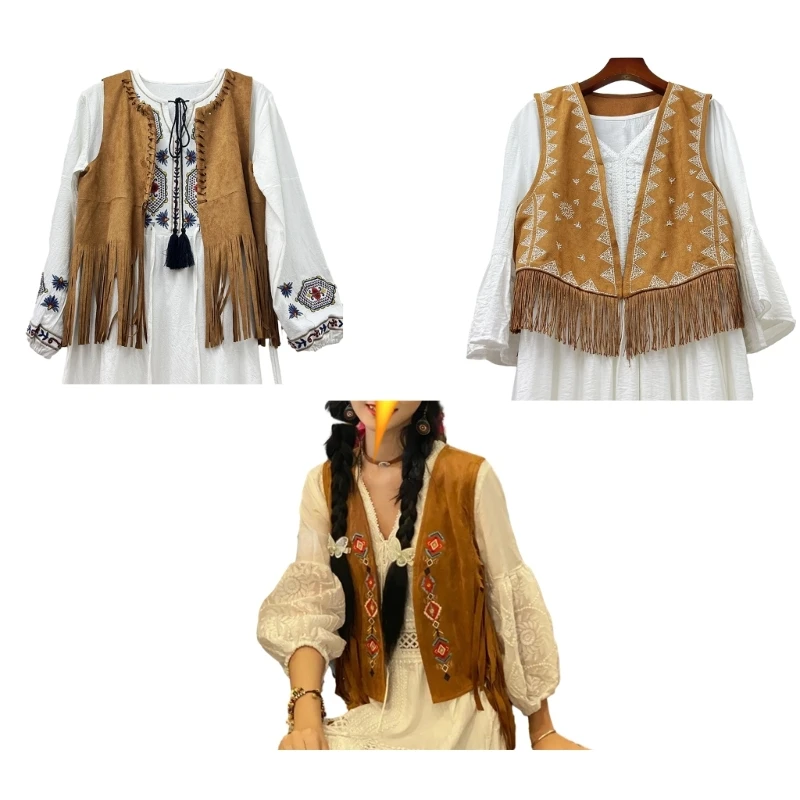 

Women Tassels Fringe Sleeveless Vest Cardigan Waistcoat Jackets Outwear Tops